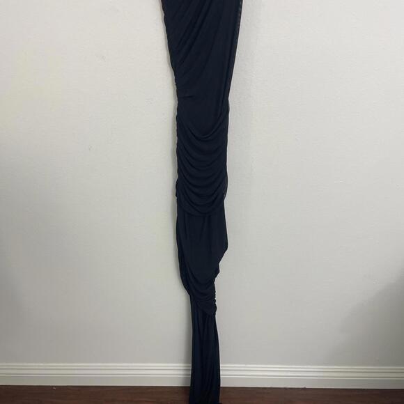 SEROYA Ronnie Dress Slinky ruched mesh fabric with sheer hem black SZ M $448msrp - Picture 10 of 11